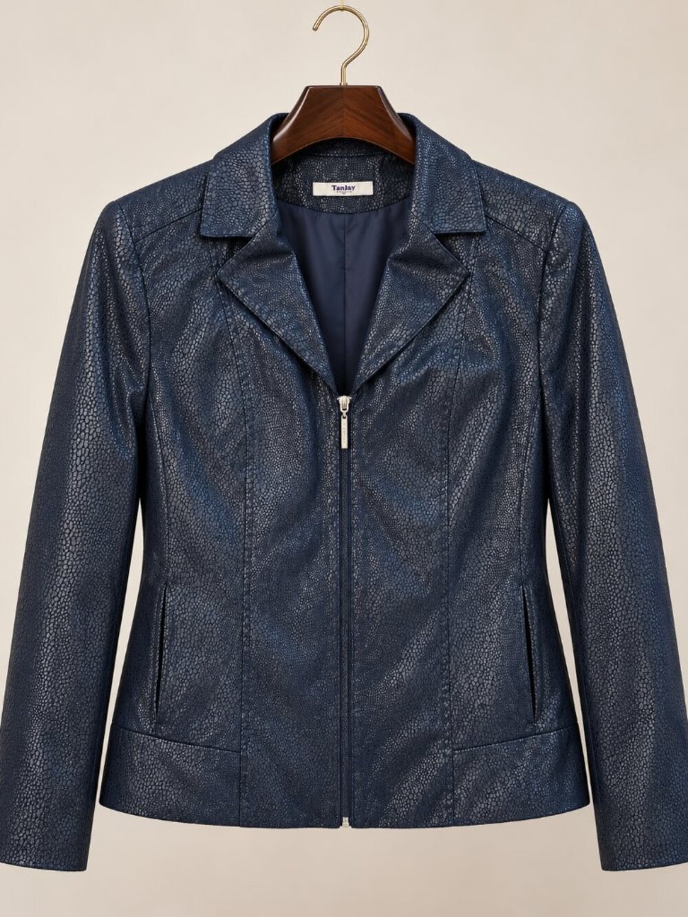 Reptile Texture Zip Soft Jacket Ink Blue Faux Leather Look 90s Y2K